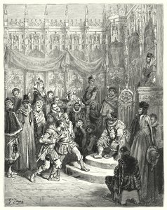 Governatore Sancho Panza che amministra la giustizia (incisione) da Gustave Dore