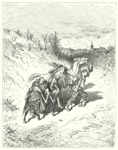 Don Chisciotte di Gustave Doré: "Li condusse tutti verso il villaggio, e camminava a piedi, molto pensieroso" da Gustave Dore