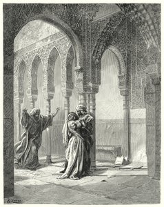 Don Chisciotte di Gustave Doré: "Suo padre venne in fretta da noi e, vedendo sua figlia in quello stato, le chiese cosa fosse successo" da Gustave Dore