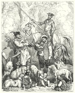 Don Chisciotte di Gustave Doré: "Cerca di calmare la tua fame con quello fino a quando il pranzo sarà pronto" da Gustave Dore