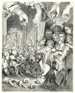 Don Chisciotte di Gustave Doré: "Osserva che una vasta compagnia di cavalli scintillanti esce dalla città, all