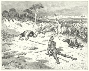 Don Chisciotte di Gustave Doré: "Sancho, ho sempre sentito dire che fare una gentilezza ai contadini è come gettare acqua nel mare" da Gustave Dore