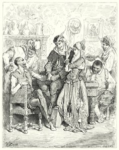 Don Chisciotte di Gustave Doré: "Sancio e il suo padrone rimasero tre giorni con la giovane coppia, e furono trattati come principi" da Gustave Dore