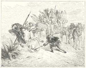 Il folle della commedia si avvicinò saltellando con i suoi campanelli (incisione)