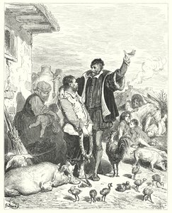 Don Chisciotte di Gustave Doré: "Il cavaliere gli fece tante belle promesse, che alla fine il povero sciocco accettò di andare con lui e diventare il suo scudiero" da Gustave Dore