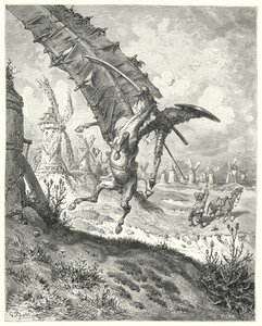 Don Chisciotte di Gustave Doré: "La vela ha spazzato via sia il cavaliere che il cavallo insieme ad essa" da Gustave Dore