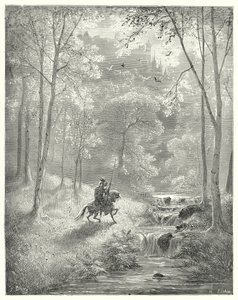Don Chisciotte di Gustave Doré: "Il cielo gli appare più trasparente e il sole sembra brillare con doppia luminosità" (incisione) da Gustave Dore