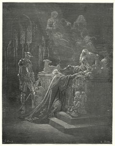 Don Chisciotte di Gustave Doré: "Il venerabile Montesinos si inginocchiò davanti al cavaliere afflitto" da Gustave Dore