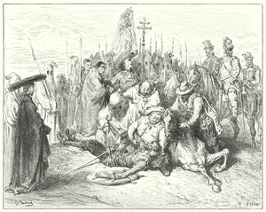 Le accenti lamentosi della voce dello scudiero alla fine richiamarono Don Chisciotte a sé da Gustave Dore