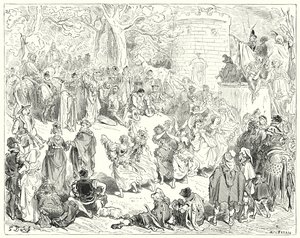 Don Chisciotte di Gustave Doré: "Erano guidati da un vecchio reverendo e una donna matronale" da Gustave Dore