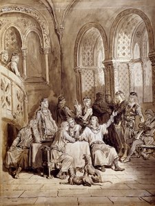 Illustrazione per la serie di poesie, Idylls of the King di Albert Tennyson, incisione di Gustave Doré da Gustave Dore