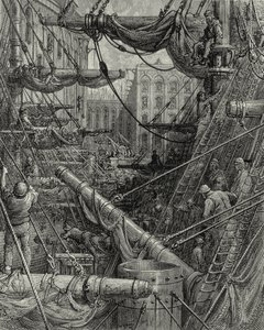 Nei Docks di Londra. Incisione: Gustave Doré. Da: "London - A Pilgrimage", testo di W. B. Jerrold, inciso da C. Maurant, 1872.