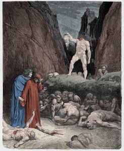 Inferno, Canto 28 : La testa mozzata di Bertran de Born parla a Dante, illustrazione da "La Divina Commedia" di Dante Alighieri