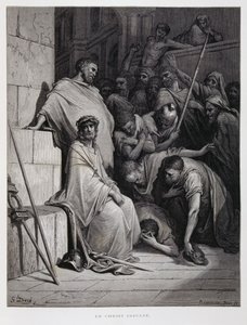 Insulti a Cristo durante il suo processo, Illustrazione dalla Bibbia di Doré da Gustave Dore