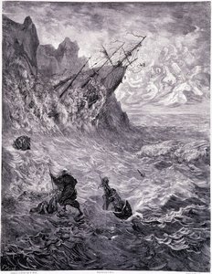 Attraverso i mari... tavola X - Illustrazione di Gustave Doré per "La leggenda del Giudeo errante" di Pierre Dupont, edizione Libreria del Negozio Pittoresco, Parigi 1862