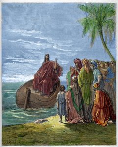 Gesù predica sul Lago di Genezareth (Lago di Tiberiade) - incisione in "La Bibbia illustrata" di Gustave Doré (1832-1883) - Incisione da "La Bibbia di Doré"