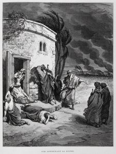 Giobbe comprende la sua rovina, Illustrazione dalla Bibbia di Doré da Gustave Dore