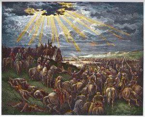 Giosuè comanda al sole di fermarsi - Josue ferma il sole - incisione in 