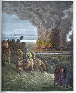 Giosuè brucia la città di Ai - La conquista della città di Ai da parte di Giosuè - incisione in "La Bibbia illustrata" di Gustave Dore - Incisione da "La Bibbia di Dore"