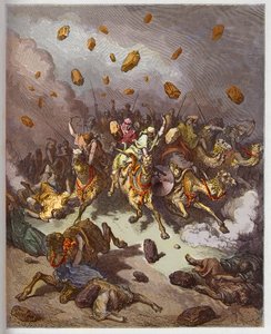 La vittoria di Giosuè sugli Amorrei - incisione in "La Bibbia illustrata" di Gustave Doré (1832-1883) - Incisione da "La Bibbia di Doré" da Gustave Dore