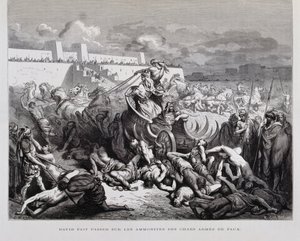 Re Davide punisce gli Ammoniti, illustrazione dalla Bibbia di Dore da Gustave Dore