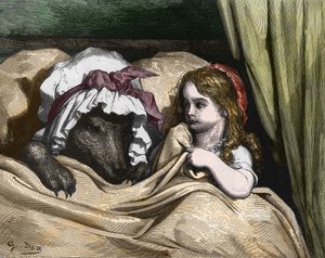 Cappuccetto Rosso e il Lupo non gradiscono la Nonna. Illustrazione di Gustave Doré da Gustave Dore