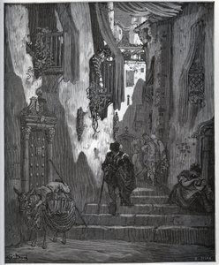 Luscinde invia un biglietto a Cardenio - da "Don Chisciotte della Mancia" di Miguel Cervantes (1547-1616) - xilografia dopo disegno di Gustave Doré. da Gustave Dore