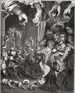 Lo spettacolo dei burattini di Maese Pedro - da "Don Chisciotte della Mancia" di Miguel Cervantes (1547-1616) - xilografia su disegno di Gustave Doré da Gustave Dore