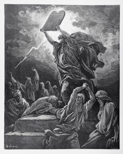 Mosè rompe le tavole della legge, inciso da Hotelin, c.1868 da Gustave Dore
