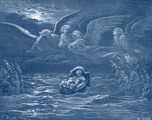 Mosè sul fiume Nilo, incisione - Bibbia da Gustave Dore