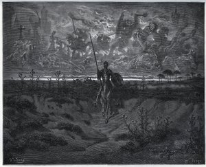 In questo viaggio, il nostro nuovo avventuriero parlava a se stesso - da "Don Chisciotte della Mancia" di Miguel Cervantes da Gustave Dore
