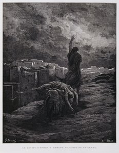 Olocausto a Ghibea, il Levita porta via la sua concubina morta, Illustrazione dalla Bibbia di Doré da Gustave Dore