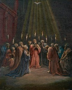 Pentecoste - Pentecoste (discesa dello Spirito Santo) - Pentecoste, la discesa dello Spirito Santo, incisione di Gustave Doré (1832-1883) - colorazione successiva da Gustave Dore