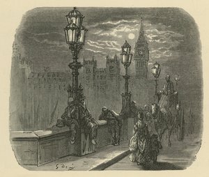 Persone e carrozze sul ponte di Westminster