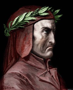 Ritratto di Dante Alighieri (1265-1321), scrittore italiano. Incisione di Gustave Doré del 1860.