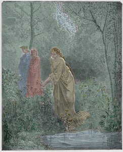 Purgatorio, Canto 27: Il sogno di Dante di Lia nel prato, illustrazione da "La Divina Commedia" di Dante Alighieri, 1885 da Gustave Dore