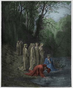 Purgatorio, Canto 33: Dante beve dal fiume Eunoe, illustrazione da "La Divina Commedia" di Dante Alighieri, 1885 da Gustave Dore