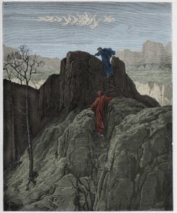 Purgatorio, Canto 4: Virgilio guida Dante su per il ripido pendio, illustrazione da "La Divina Commedia" di Dante Alighieri, 1885 da Gustave Dore