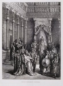 La regina Ester sviene davanti al re, Illustrazione dalla Bibbia di Doré da Gustave Dore