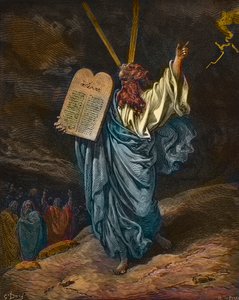 Rappresentazione di Mosè con le nuove Tavole della Legge sul Monte Sinai - incisione di Gustave Doré (1832-1883) - colorazione successiva da Gustave Dore