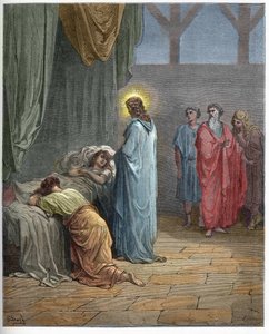 Resurrezione della figlia di Giairo - Gesù risuscita la figlia di Giairo - incisione in "La Bibbia illustrata" di Gustave Doré (1832-1883) - Incisione da "La Bibbia di Doré" da Gustave Dore