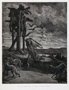 Rizpa impedisce alle bestie selvatiche di profanare i corpi dei suoi figli morti, Illustrazione dalla Bibbia di Doré da Gustave Dore
