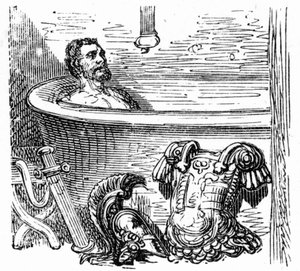 Soldato romano che fa il bagno alle terme di Bagnères-de-Bigorre: incisione di Gustave Doré che illustra il libro "Voyage aux Pyrénées" di Hippolyte Taine, Hachette 1860 da Gustave Dore