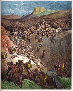 Sansone distrugge i Filistei con la mascella di un asino - incisione in "La Bibbia illustrata" di Gustave Doré (1832-1883) - Incisione da "La Bibbia di Doré" da Gustave Dore