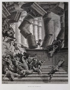 Sansone distrugge il tempio di Baal, Illustrazione dalla Bibbia di Doré
