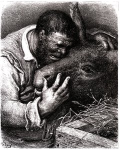 Sancho Panza piange mentre bacia il suo asino da Gustave Dore