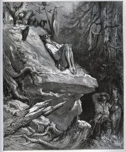 Sancho Panza trova il suo padrone, sempre in penitenza - da "Don Chisciotte della Mancia" di Miguel Cervantes (1547-1616) - xilografia dopo disegno di Gustave Doré da Gustave Dore
