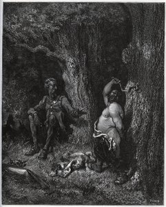 Sancho Panza vola davanti a Don Chisciotte per adempiere al desiderio di Merlino e così disincantare Dulcinea del Toboso. Don Chisciotte lo esorta a moderare i suoi ardori - da 