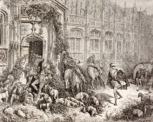 Scena da La bella addormentata di Charles Perrault. Da El Mundo Ilustrado, pubblicato a Barcellona, circa 1880.