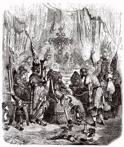 Sindbad il marinaio - racconto delle mille e una notte - illustrazione di Gustave Doré - edizione Maxwell 1865 - Prologo: un povero portatore (Hinbad) si presenta davanti a Sindbad, ormai vecchio e ricco. Quest